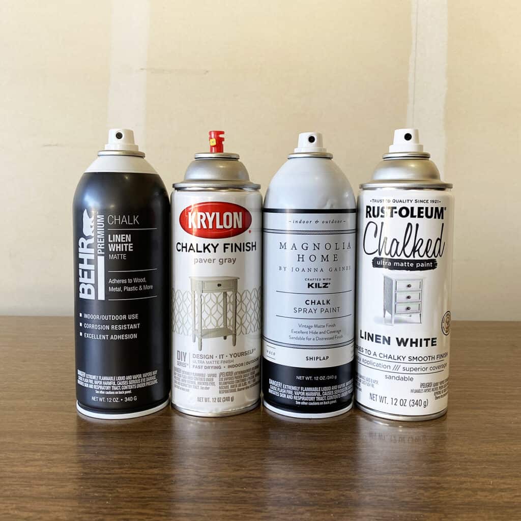 different brands and bottles of spray chalk paint