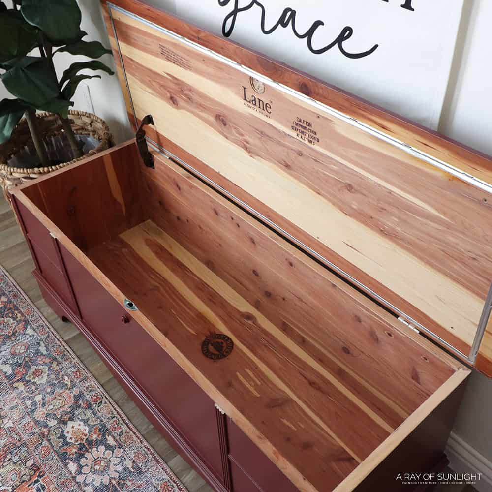 showing the inside of the lane cedar chest