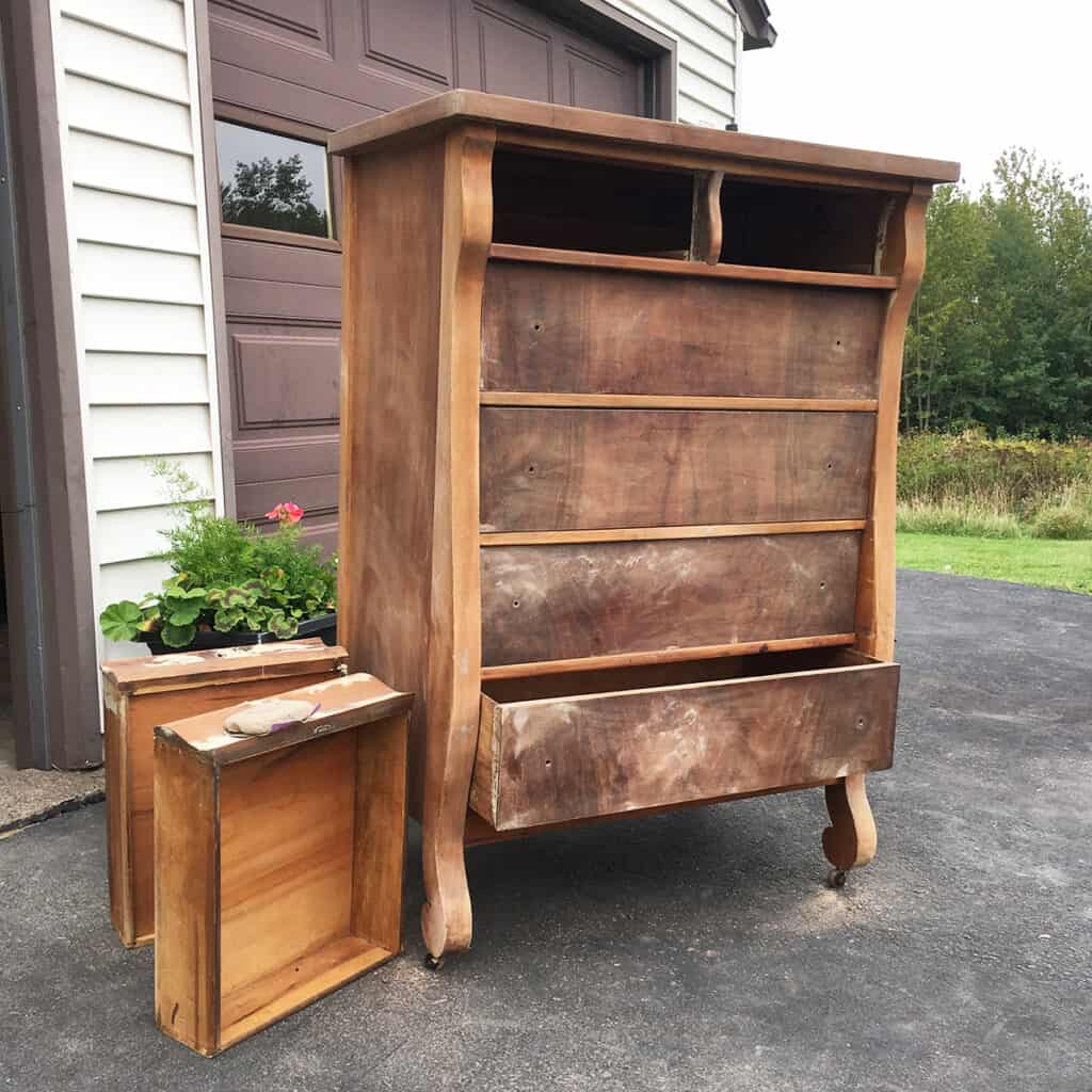 dresser and drawers outside to air out and get rid of smoke smell