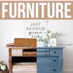 A dresser half unpainted and half blue, showing before and after using milk paint on furniture.