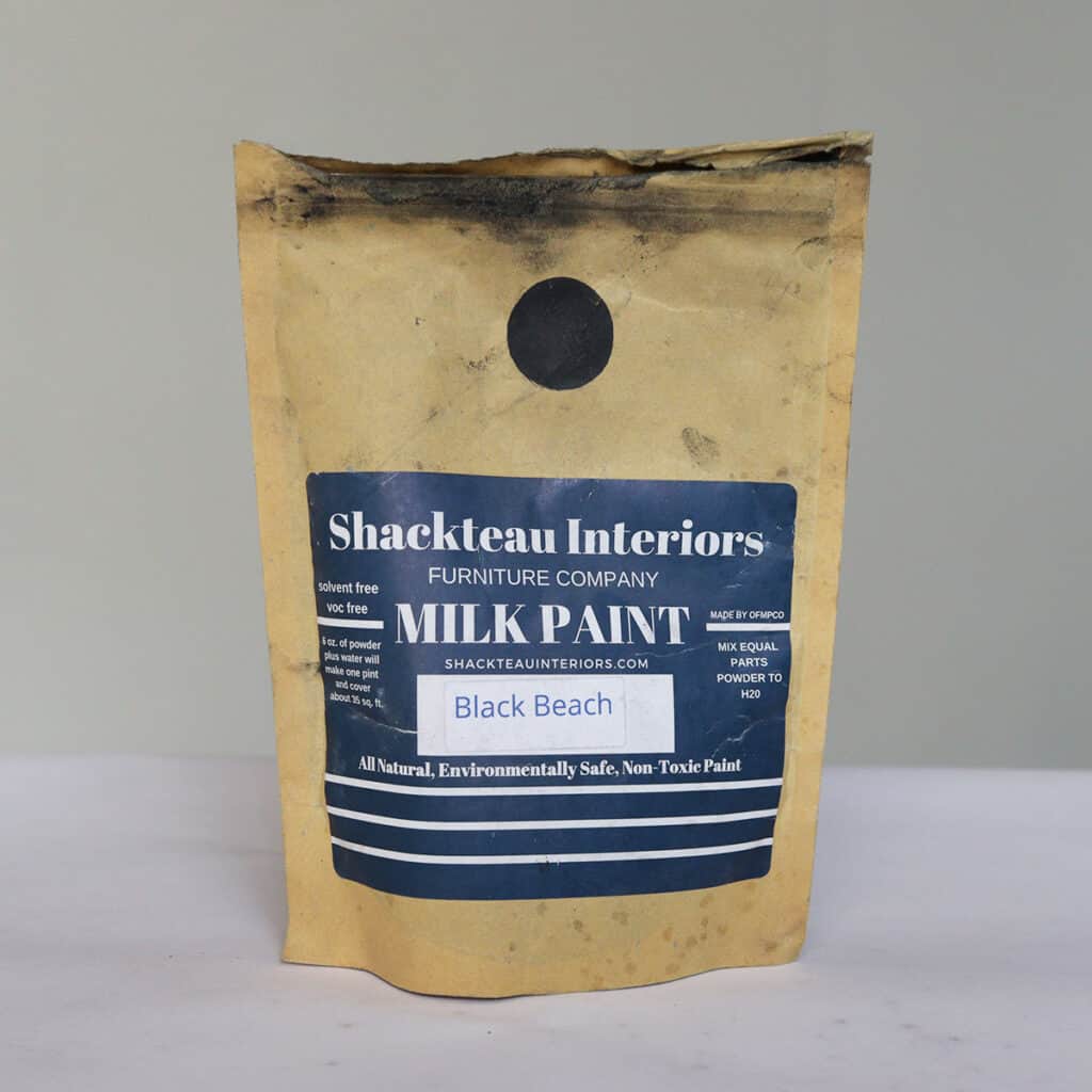 pouch of shackteau interiors powdered milk paint in black beach
