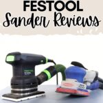 Two electric sanders, Festool (left) and SurfPrep (right), side by side on a gray surface.
