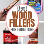 Collage of four wood filler products with text: Best Wood Fillers for Furniture in the center.