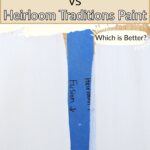 Split canvas with white paint samples labeled Fusion and Heirloom, comparing the two paint brands.