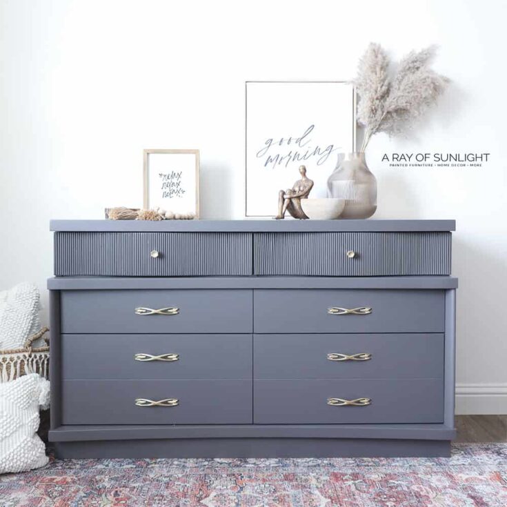 grey painted dresser with dowels