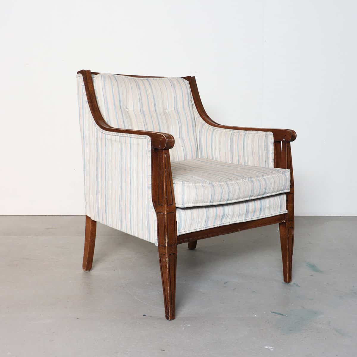 white fabric chair before the makeover
