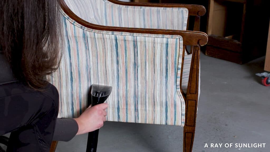cleaning fabric with Bissell upholstery cleaner before painting