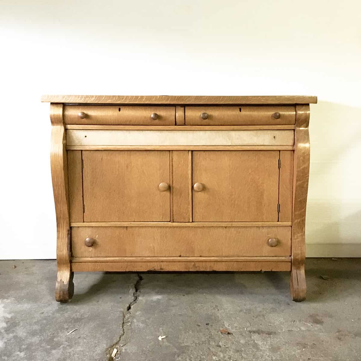 wooden dresser before the makeover