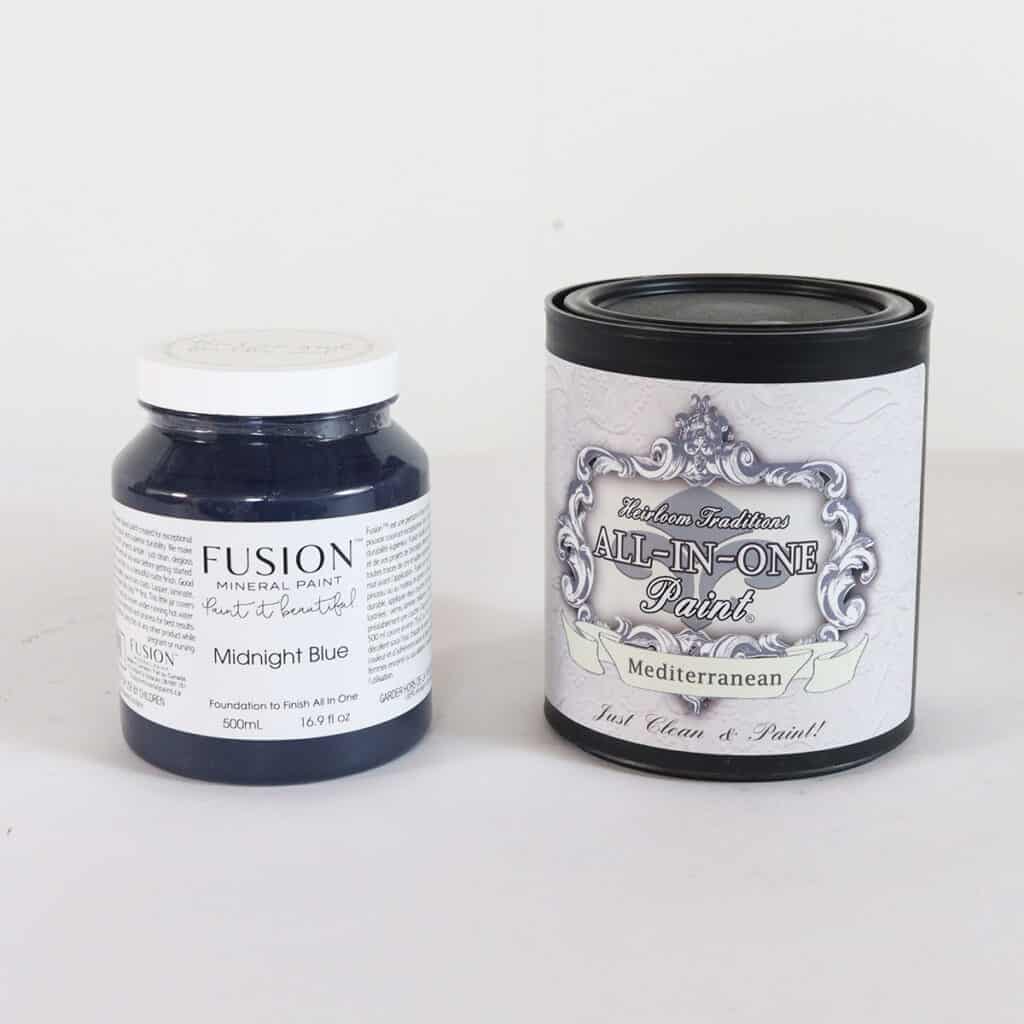 a jar of fusion mineral paint and a can of heirloom traditions paint