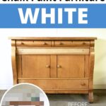 A wooden buffet labeled before, with a circle inset showing a white-painted after version.