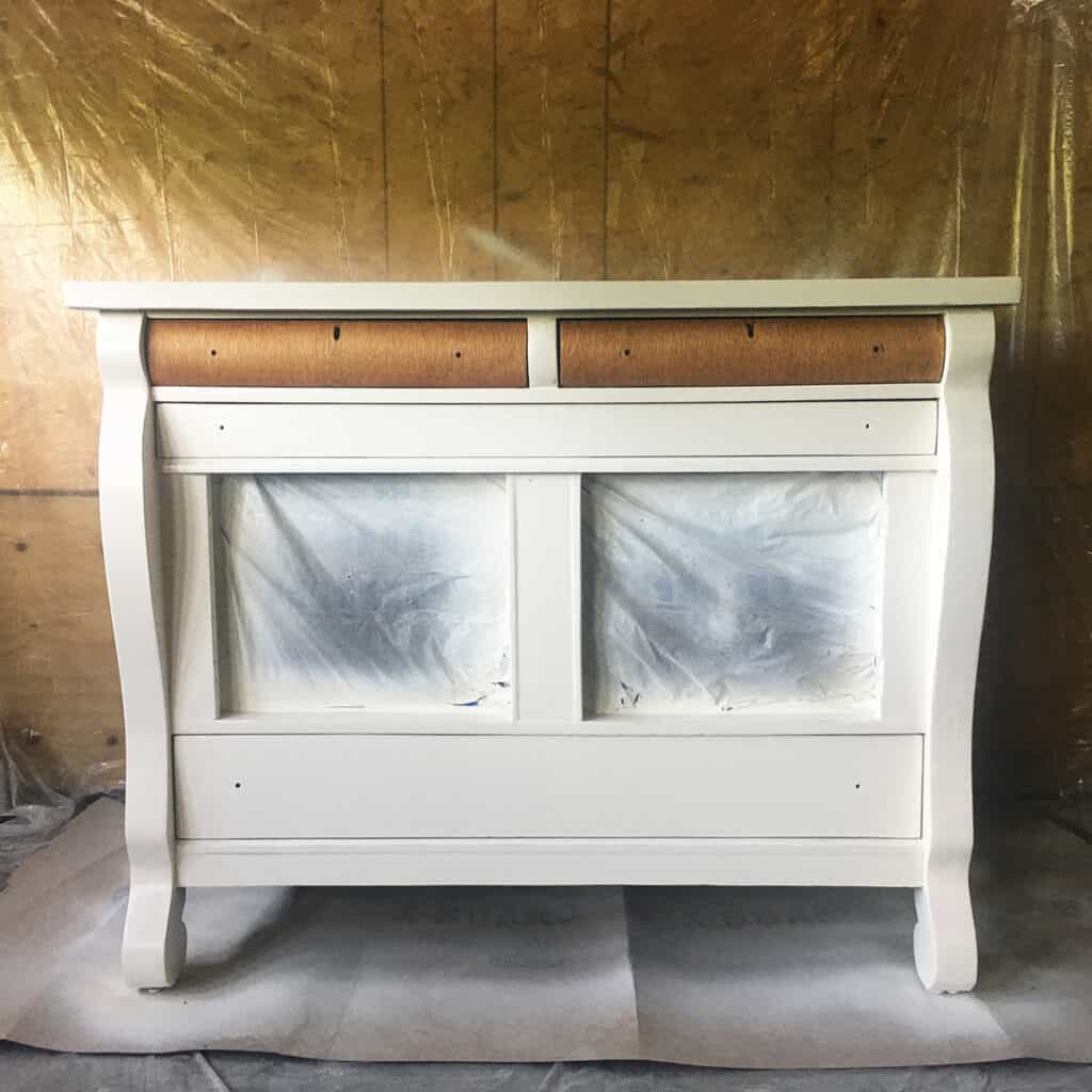 furniture sprayed with white homemade chalk paint
