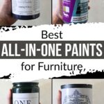 Four hands hold different all-in-one paint containers for furniture, shown around bold text in the center.