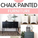 Collage of chalk-painted furniture, including dressers and sideboards in black, white, and dark green.