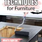A hand uses a paint roller on a piece of furniture; text reads Painting Techniques for Furniture.