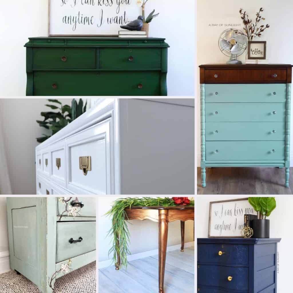 collage of furniture with different painting techniques