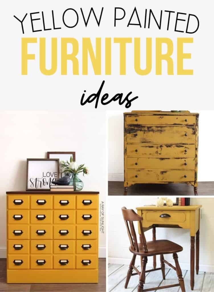 different yellow painted furniture with text 