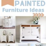 Collage of various white painted furniture pieces with text 30+ White Painted Furniture Ideas at the top.