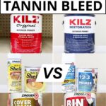 Four stain-blocking primers in cans and sprays, compared for effectiveness against tannin bleed.