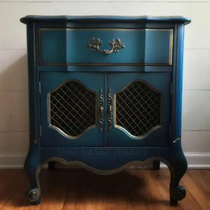 teal and gold painted nightstands