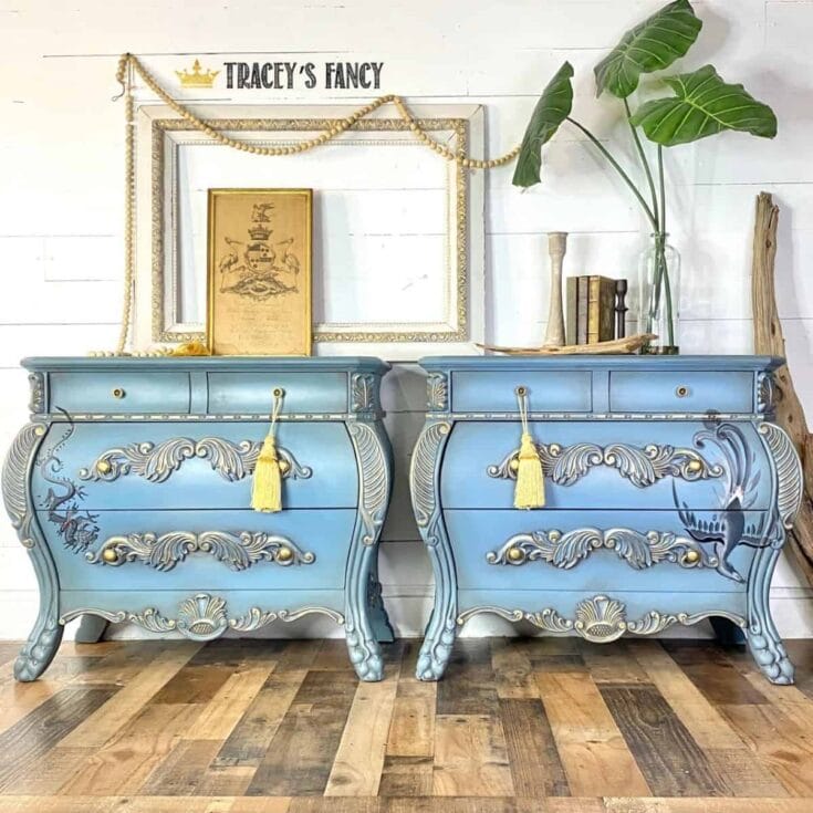 Image for Chinese Bombay Nightstands in Gorgeous Soft Blue