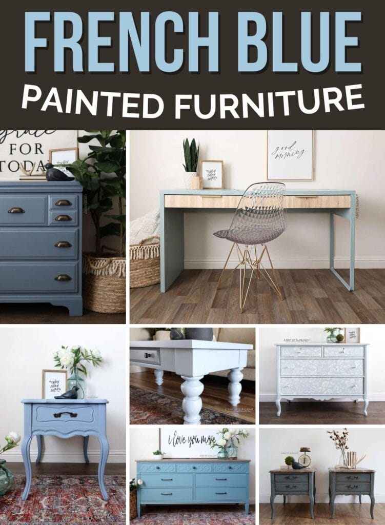 collage of french blue painted furniture