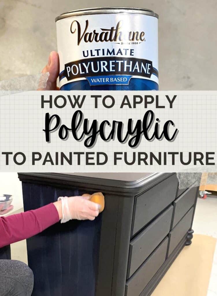 can of waterbased polyurethane and applying poly onto furniture with a sponge
