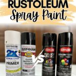 Four cans of spray paint, two Rustoleum and two Krylon, are displayed side by side on a table.