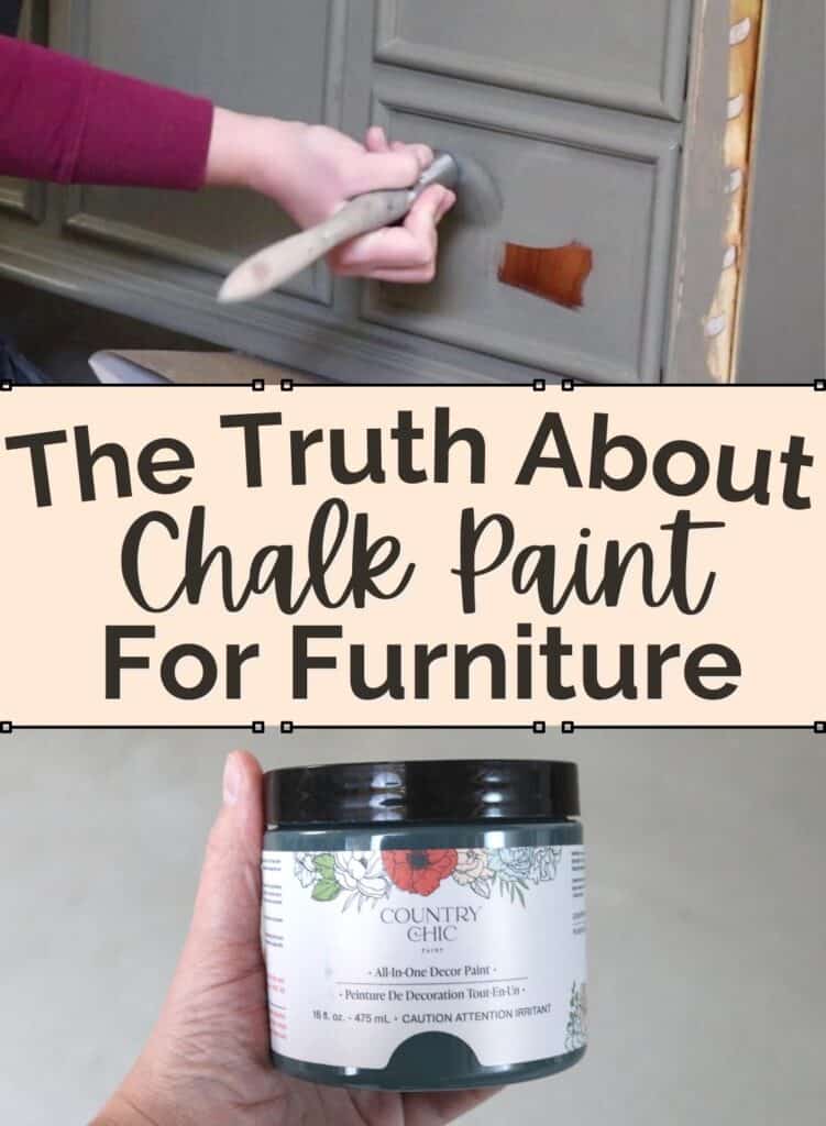 country chic chalk paint and brushing chalk paint onto furniture with text