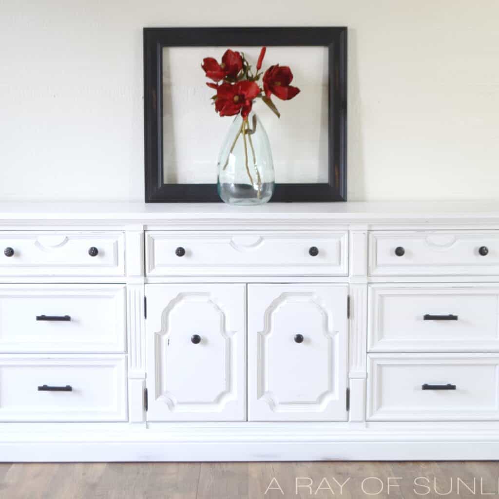 white painted 9 drawer dresser with black hardware