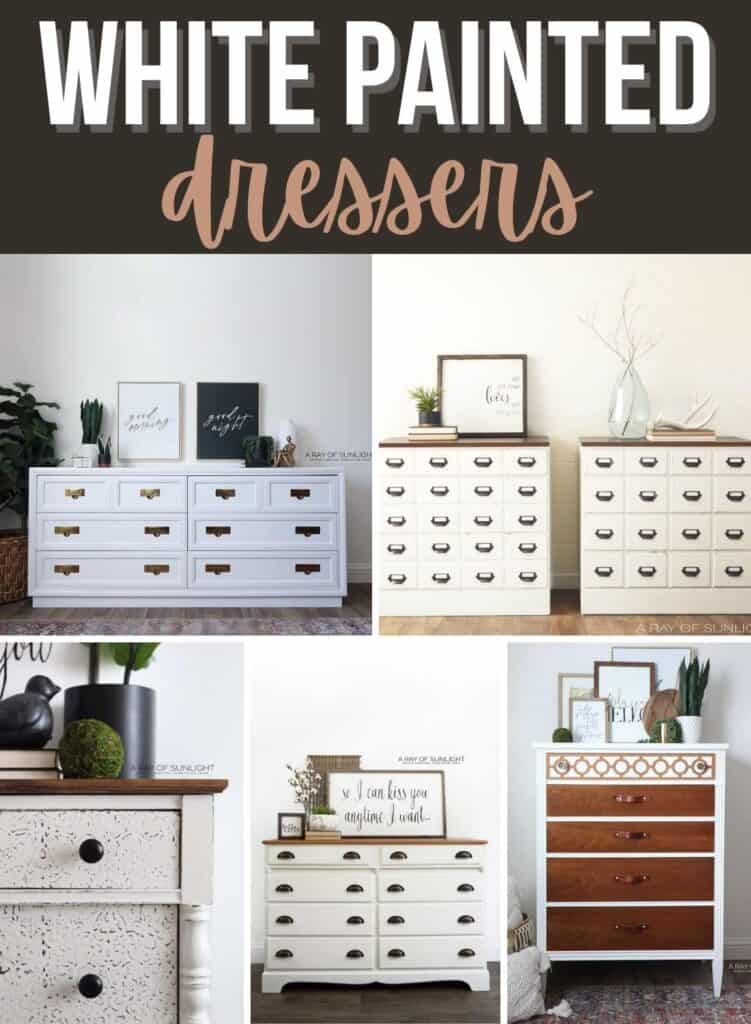 collage of white painted dressers