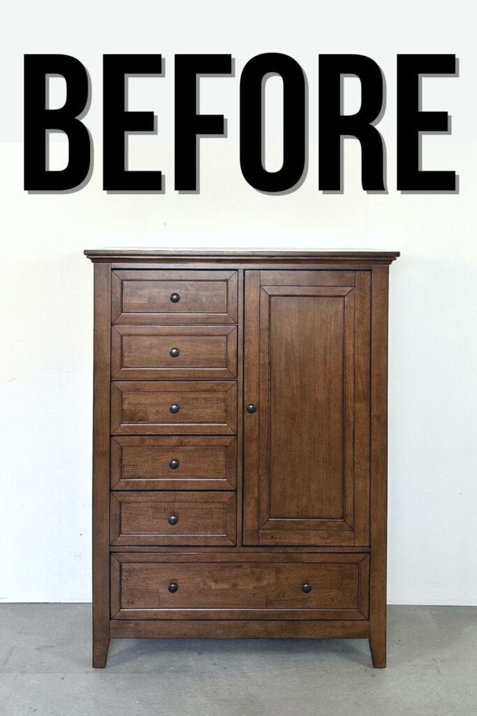 photo of wood armoire before makeover