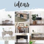 Collage of various painted desk styles, colors, and decor ideas, labeled Painted Desk Ideas at the top.