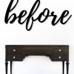 A dark wooden vintage desk with drawers, labeled before in large script above it.