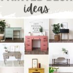 Collage of various painted desks in different colors and styles, with text Painted Desk Ideas above.