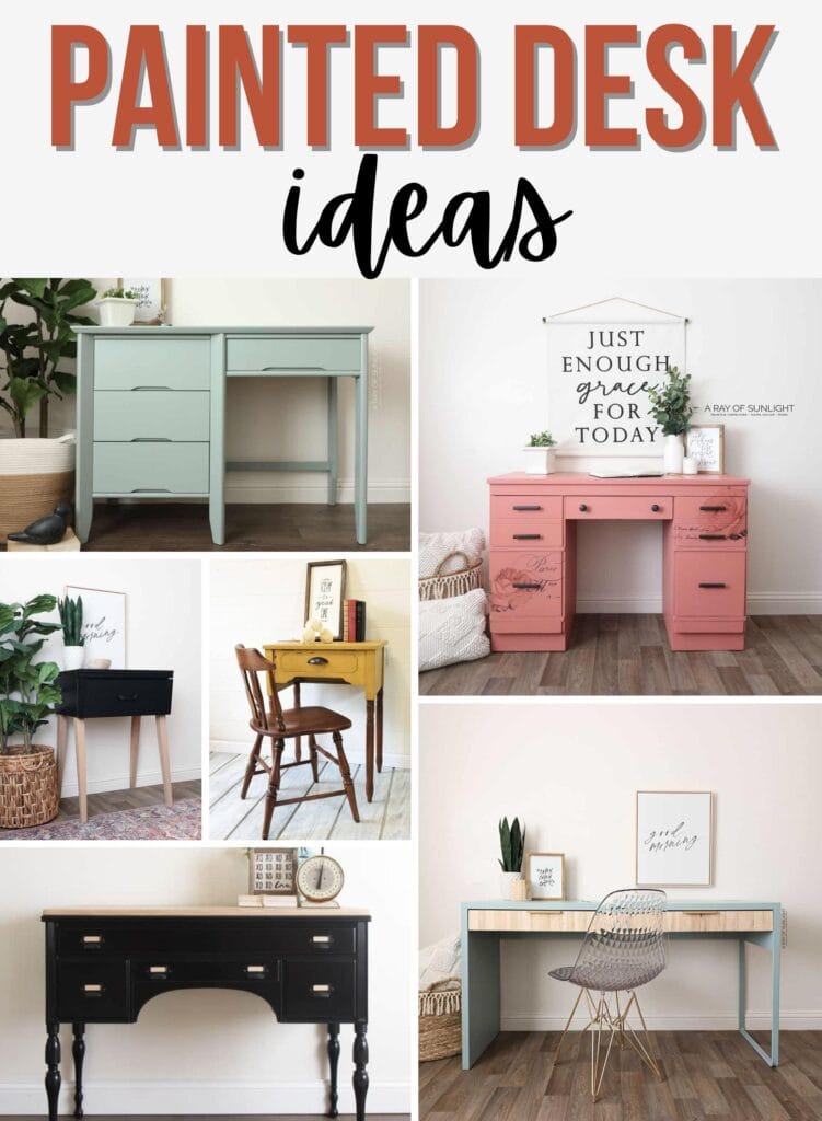 collage of painted desk ideas