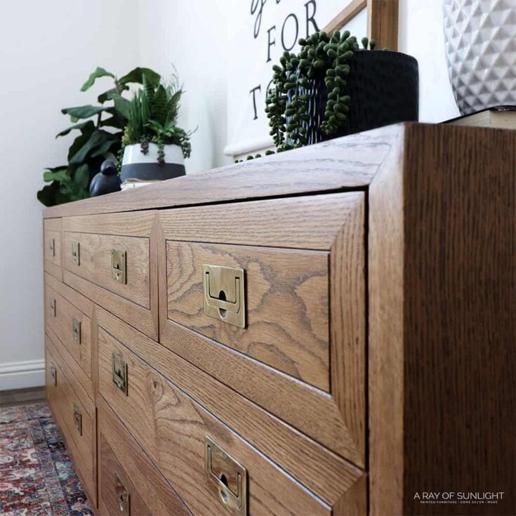 closeup of refinished dresser