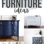 Collage of five pieces of furniture decorated with stenciled patterns in various colors and designs.