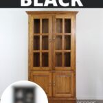 A wooden oak cabinet is shown, labeled before, with a blurred after image of it painted black.