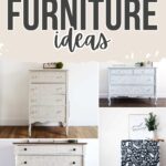 Collage of stenciled furniture, including dressers and a divider, with various elegant patterns.