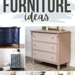 Collage of six stenciled dressers in various colors and patterns, titled Stenciled Furniture Ideas.