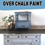 antiqued blue end table and antiqued blue dining buffet