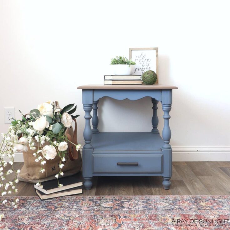 blue painted french end table