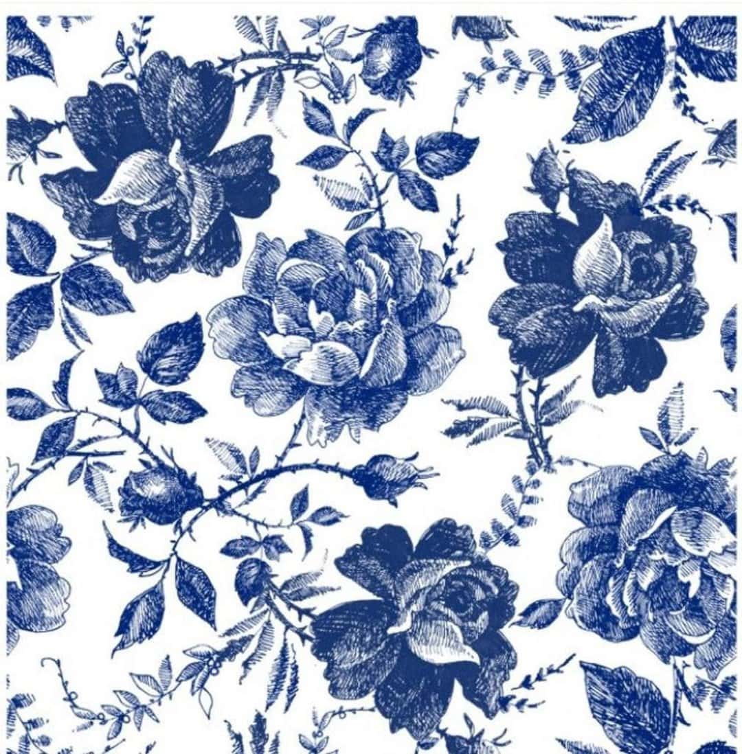 BLUE SKETCHED FLOWERS Decoupage Rice Paper by Belles and Whistles