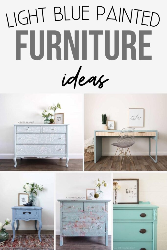 collage of light blue painted furniture