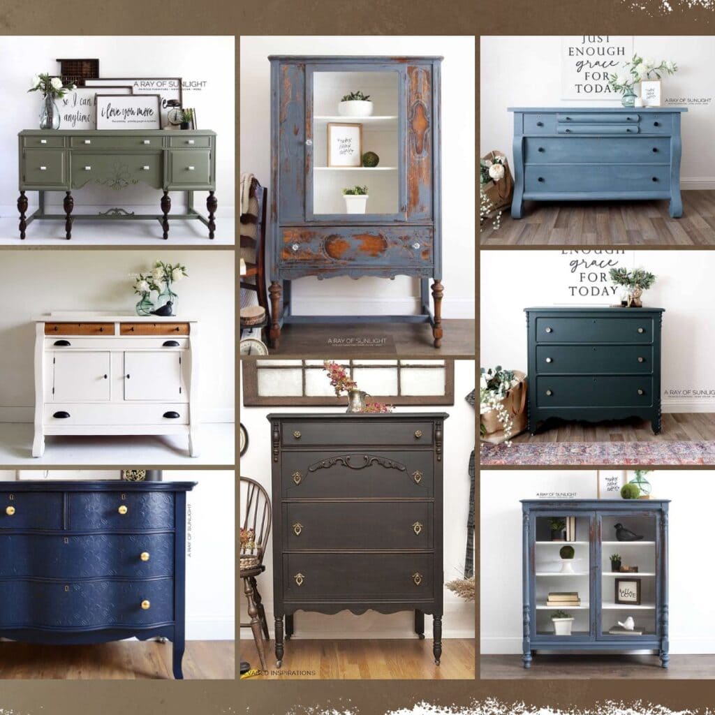 collage of antique painted furniture