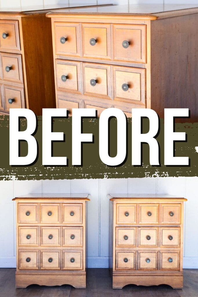 apothecary style vintage nightstands before makeover