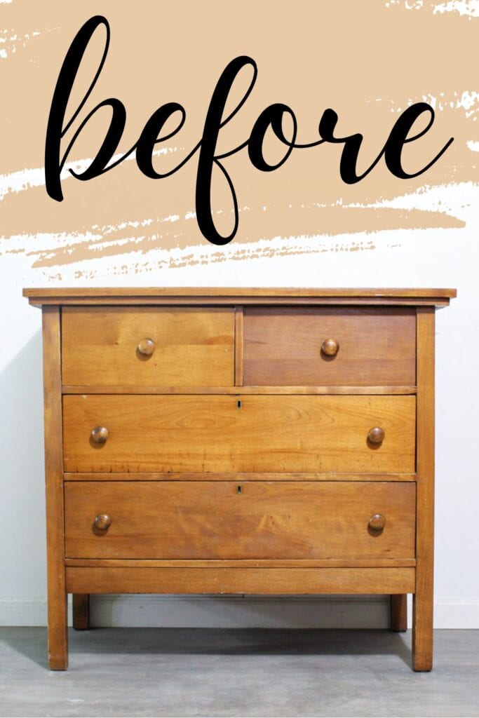 photo of dresser before paint and floral transfer