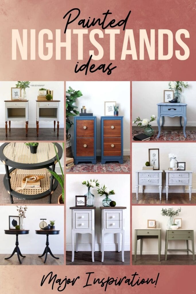 collage of painted nightstand ideas