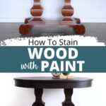 round wooden table before and after staining it darker