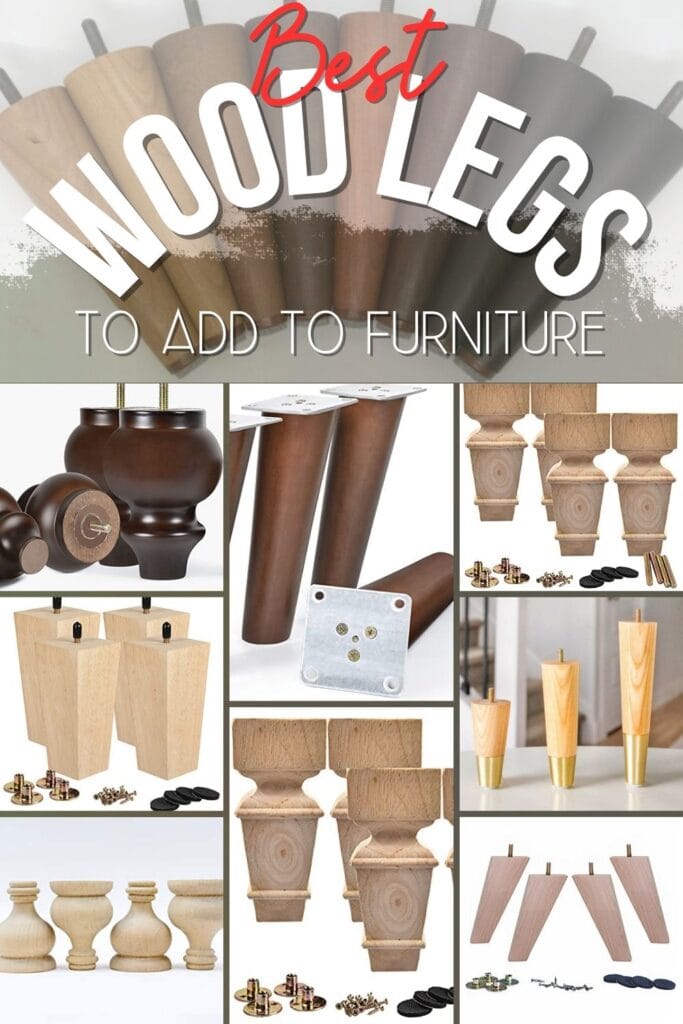collage of different wood legs for furniture makeovers